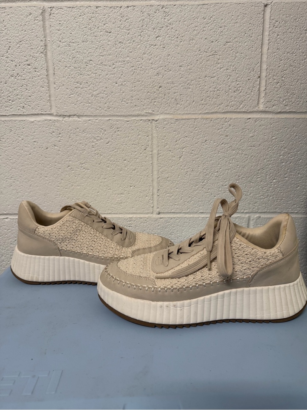 Dolce Vita Woven Platform Lace-Up Sneakers in Beige